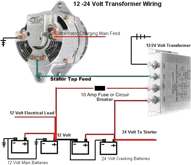 For applications with 24 volt cranking system and 12 volt charging system.